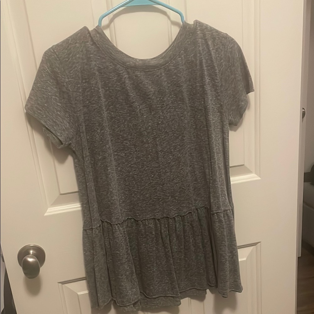 Truly Madly Deeply Gray Peplum Short Sleeve T-Shirt